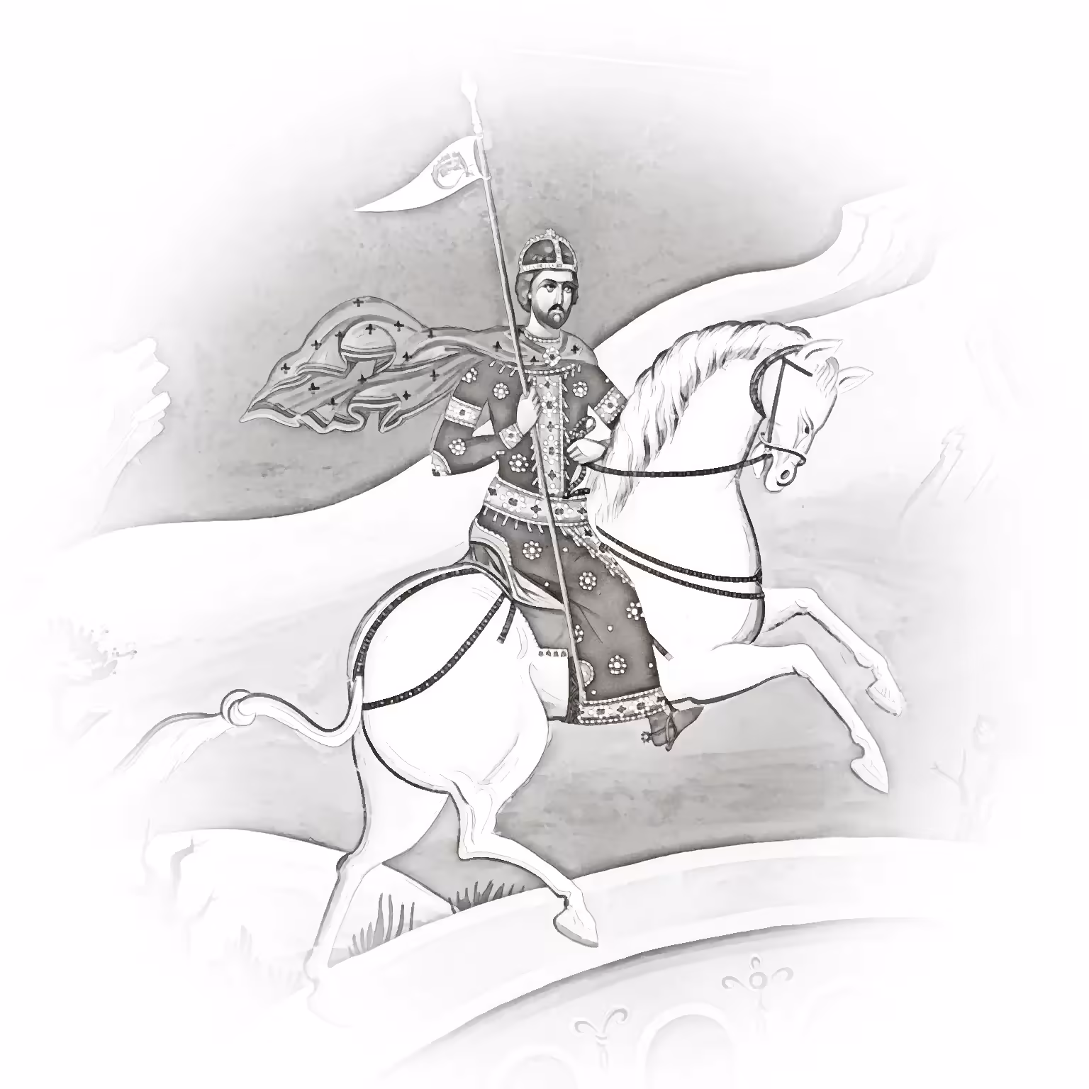 Despot Stefan Lazarević on horseback - a drawing after a fresco in Manasija