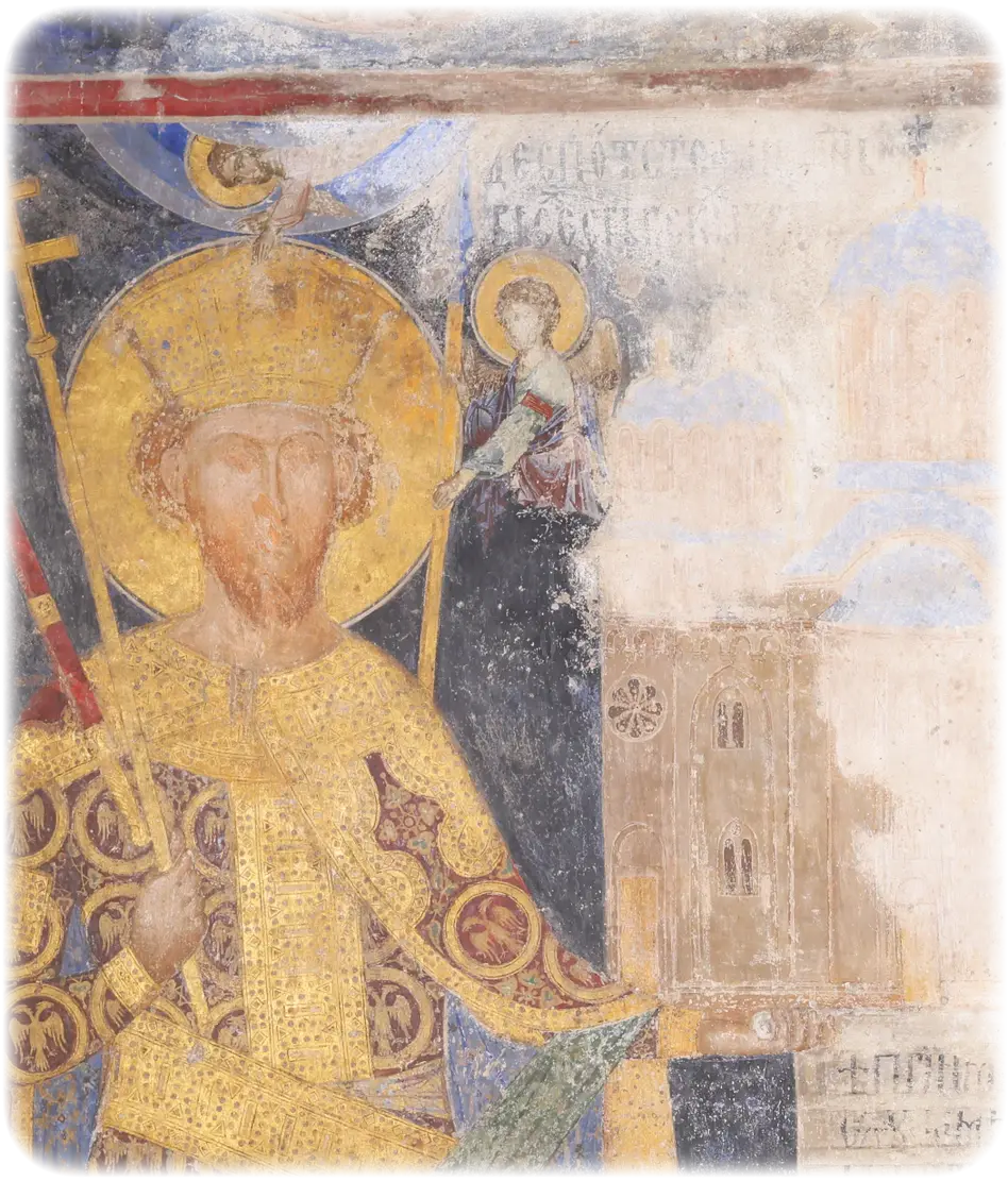 Fresco - Despot Stefan Lazarević as the founder of Manasija, holding a model of the church