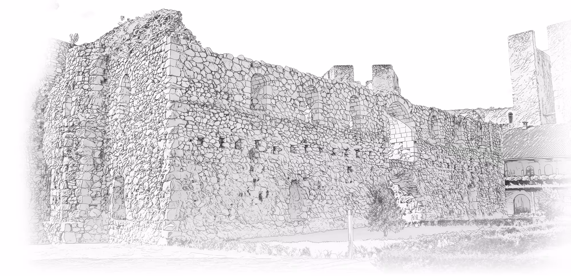 Ruins of the old refectory of Manasija Monastery - engraving